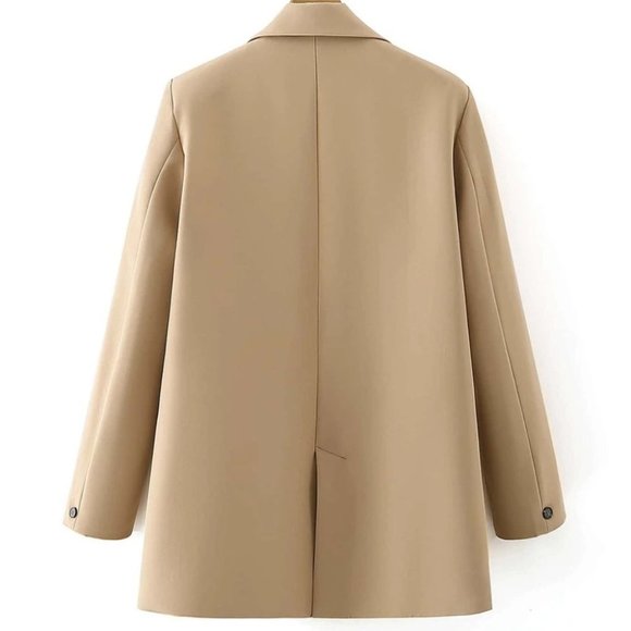 TAN Double Breasted Lapel Neck Blazer - Picture 10 of 15